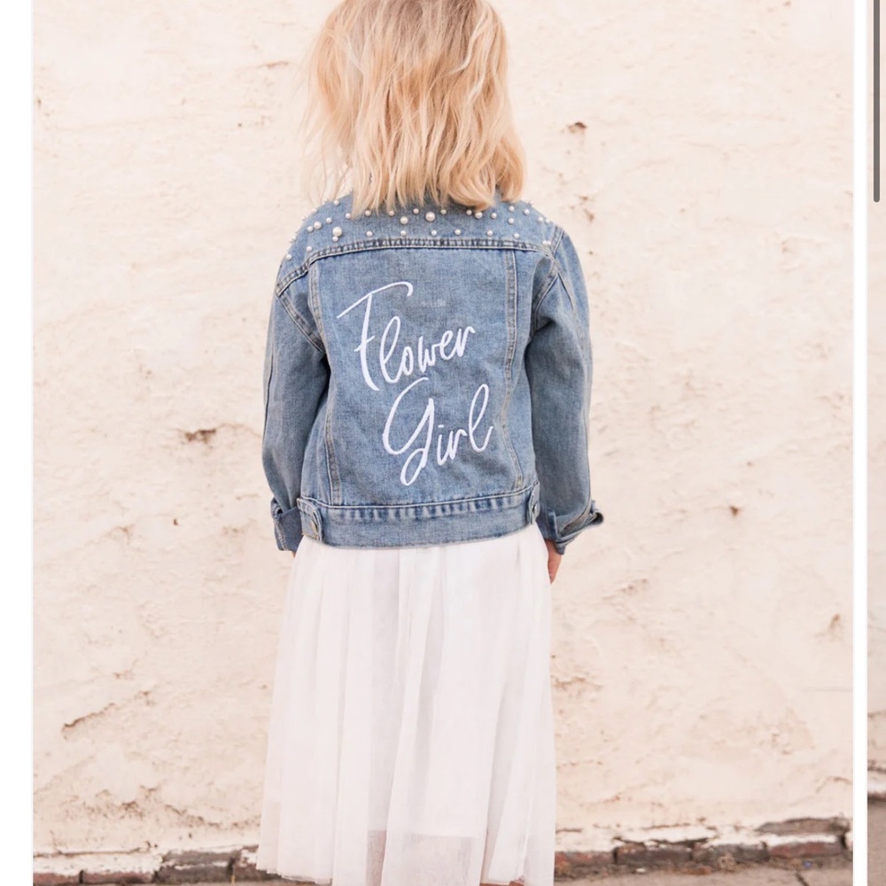 Flower Girl Denim Jacket with White Embroidery